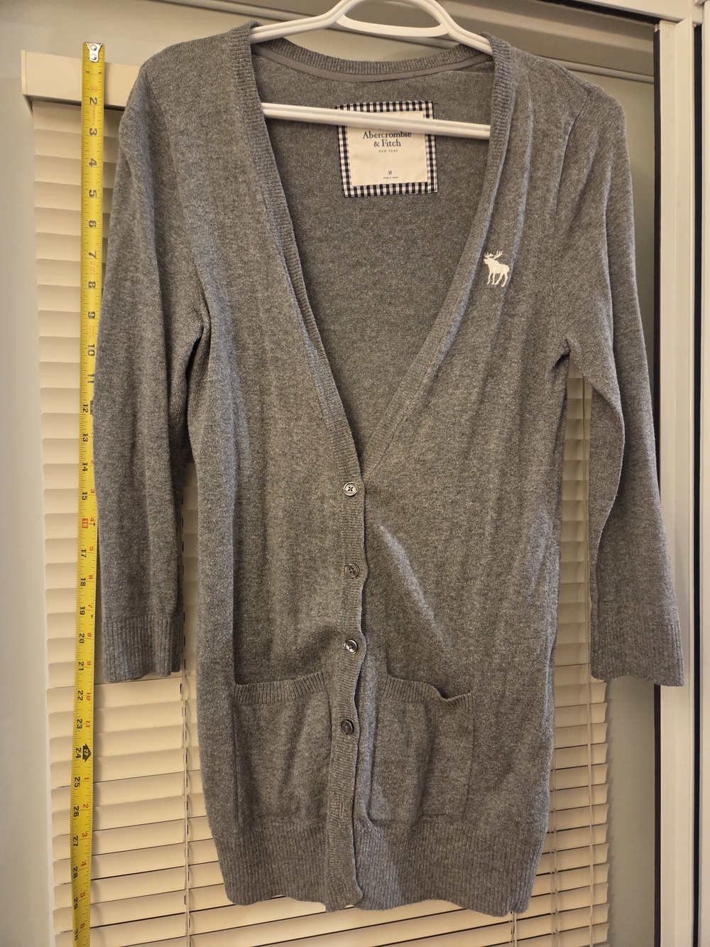 Abercrombie & Fitch Grey Long Cardigan Moose Logo Y2K Size M